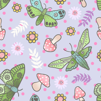 Spring Butterfly Mushroom Pattern