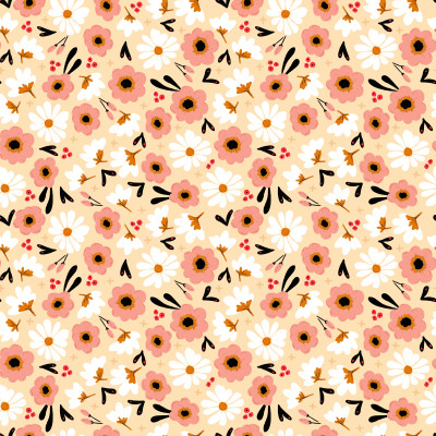 Boho Happiness Blooms Flowers Cream Pattern