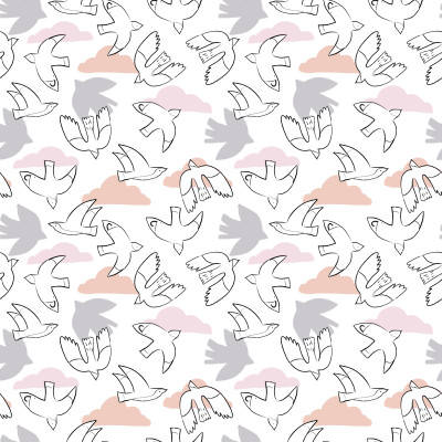 Let's Fly Away Birds Lines Clouds Wild
