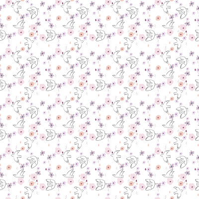 Let's Fly Away Birds Lines Flowers Wild