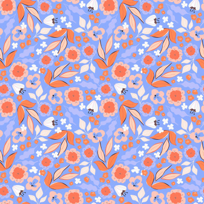 Boho Summer Flowers Blue Wild