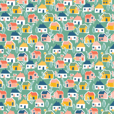 Happy Houses Pattern - Green