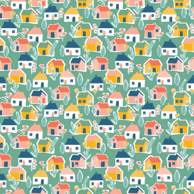 Happy Houses Pattern - Green