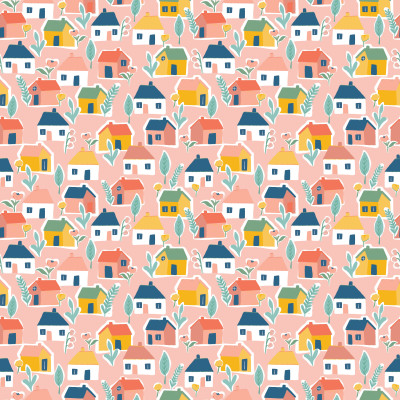 Happy Houses Pattern - Pink