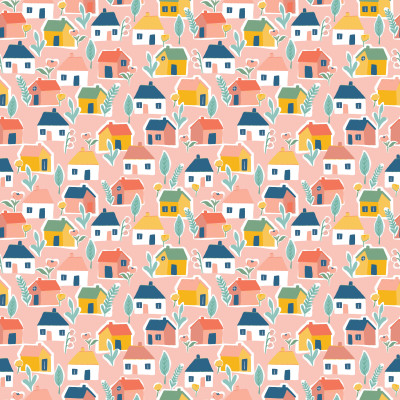 Happy Houses Pattern - Pink