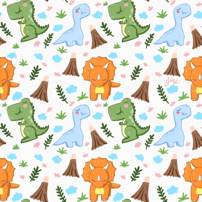 Cute Dinosaurs Seamless Pattern