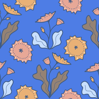 Bold marigold flowers on blue