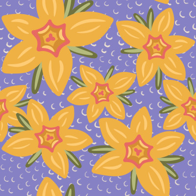 Bold daffodils on textured lavender background