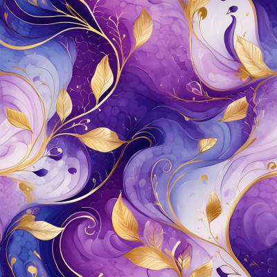 Lavender purple white waves with gold leaves