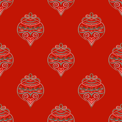 Folklore hand drawn Christmas ornament baubles on red