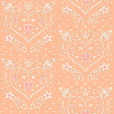 Peach fuzz Christmas hearts, shooting stars and angels