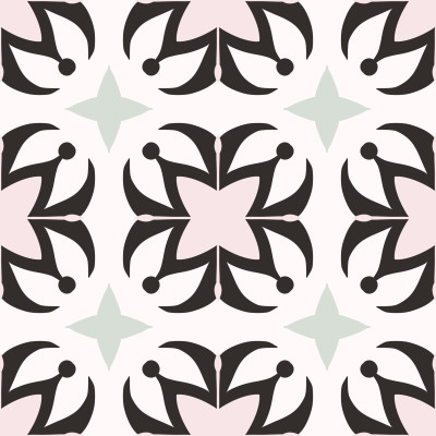 Geometric floral black and white tiles