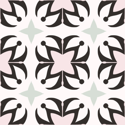 Geometric floral black and white tiles