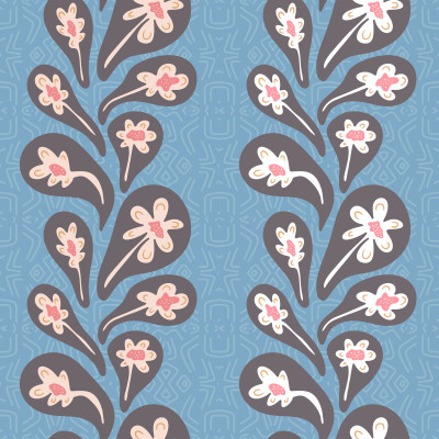 Modern floral paisley on grey blue