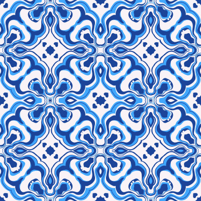 Liquid art lines blue and white tiles